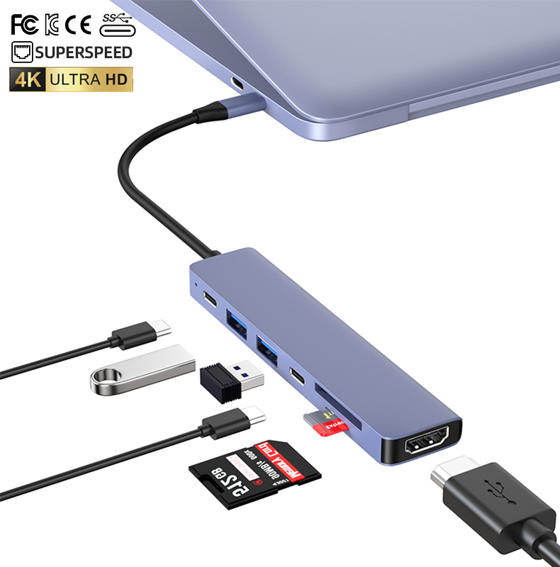 Hub USB-C 7-en-1 en Aluminium - Adaptateur Multiport Haute Vitesse